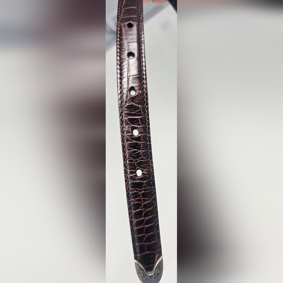 Vintage Brighton Brown Leather Croc Embossed Chevron Belt Charm Accents Large 40 - Picture 4 of 8